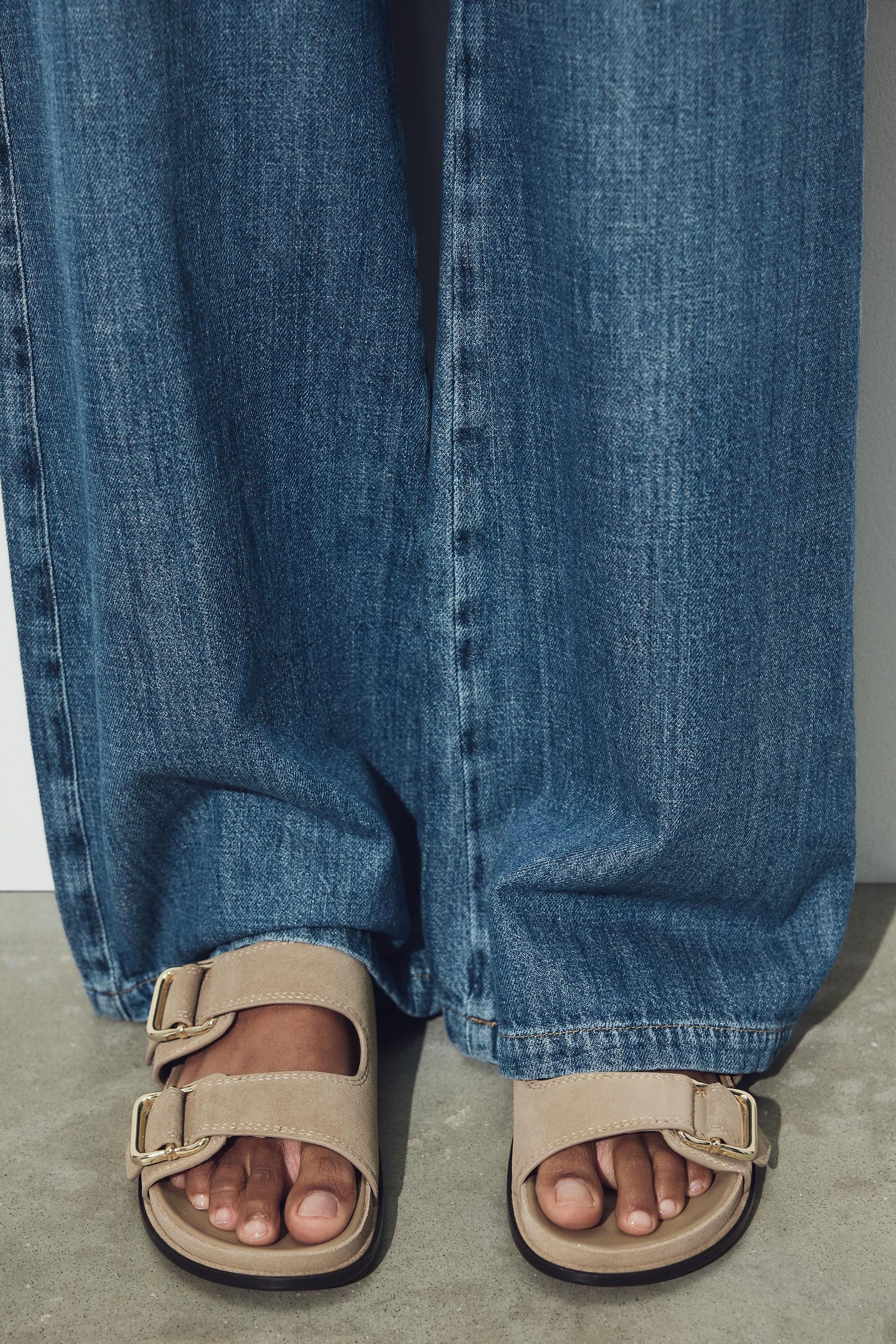 Split Suede Strappy Flat Sandals