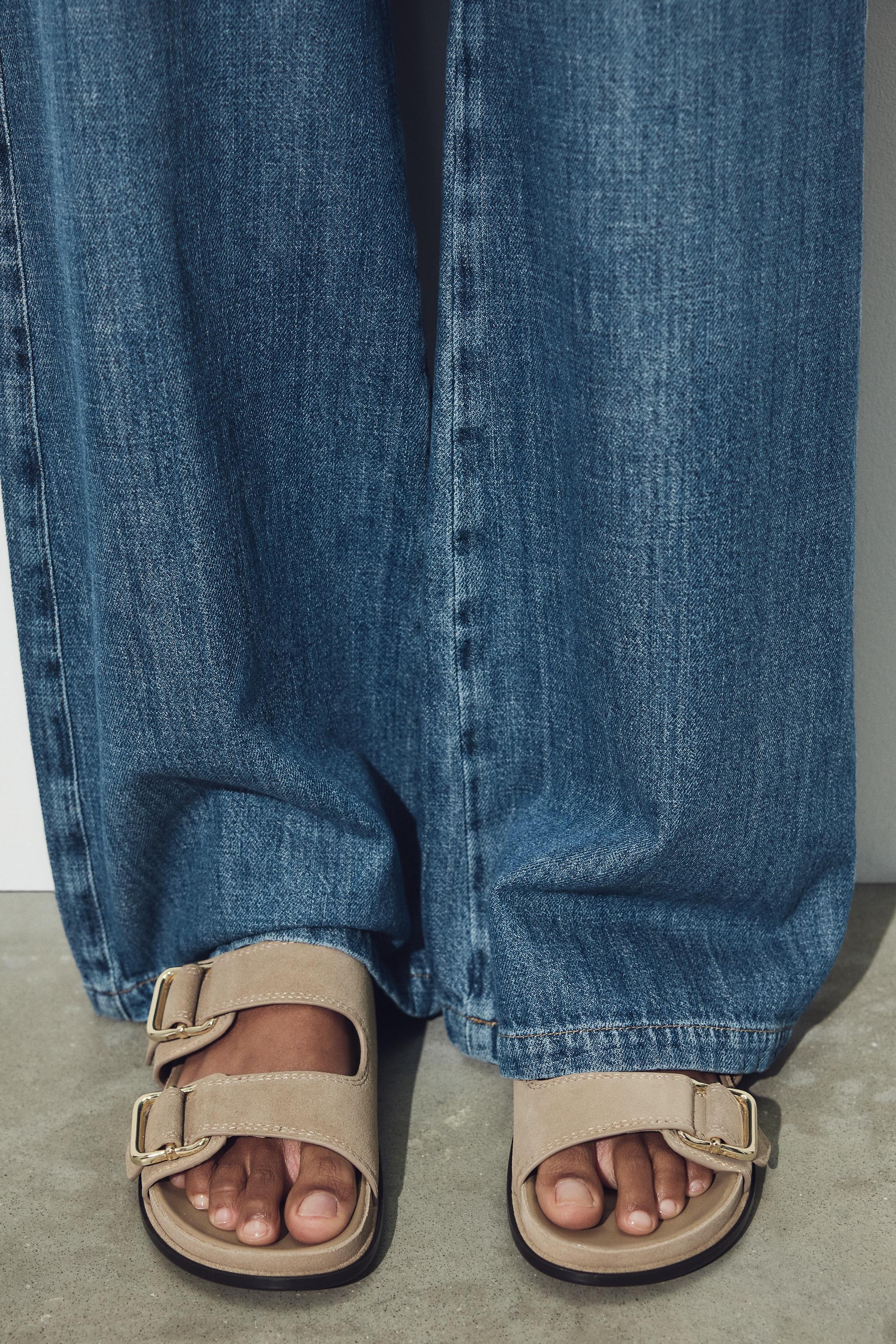 Split Suede Strappy Flat Sandals