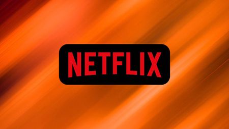 Netflix logo on orange striped background