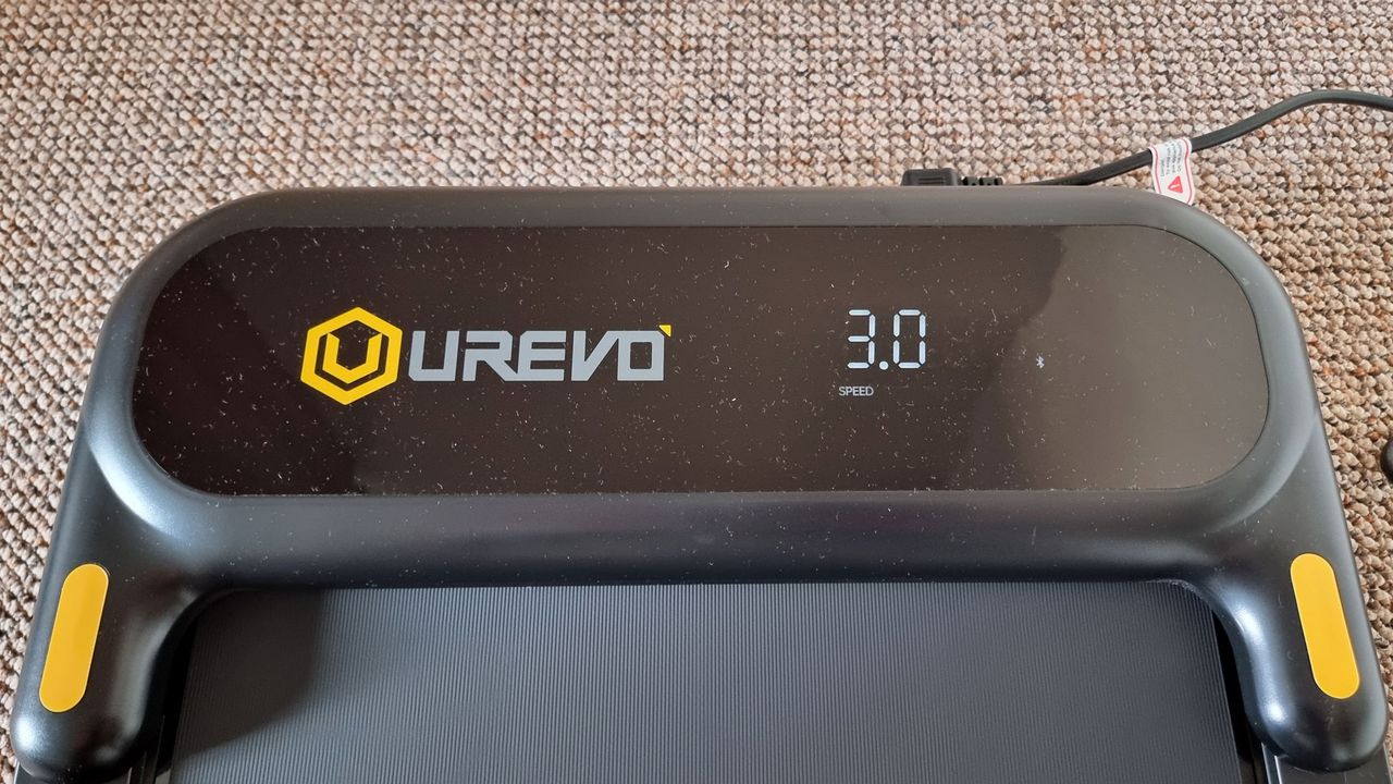 Urevo Strol 2E treadmill, a close-up picture of the bottom LED display