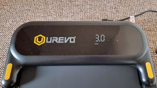 UREVO Strol 2E treadmill, a close-up picture of the bottom LED display