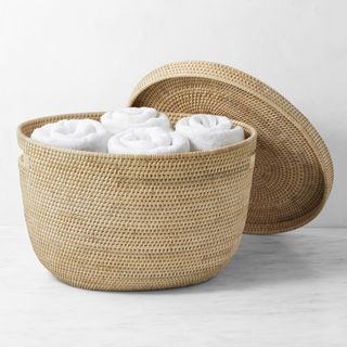 Hold Everything Rattan Oval Basket with Lid