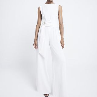 Cream Belted Jumpsuit