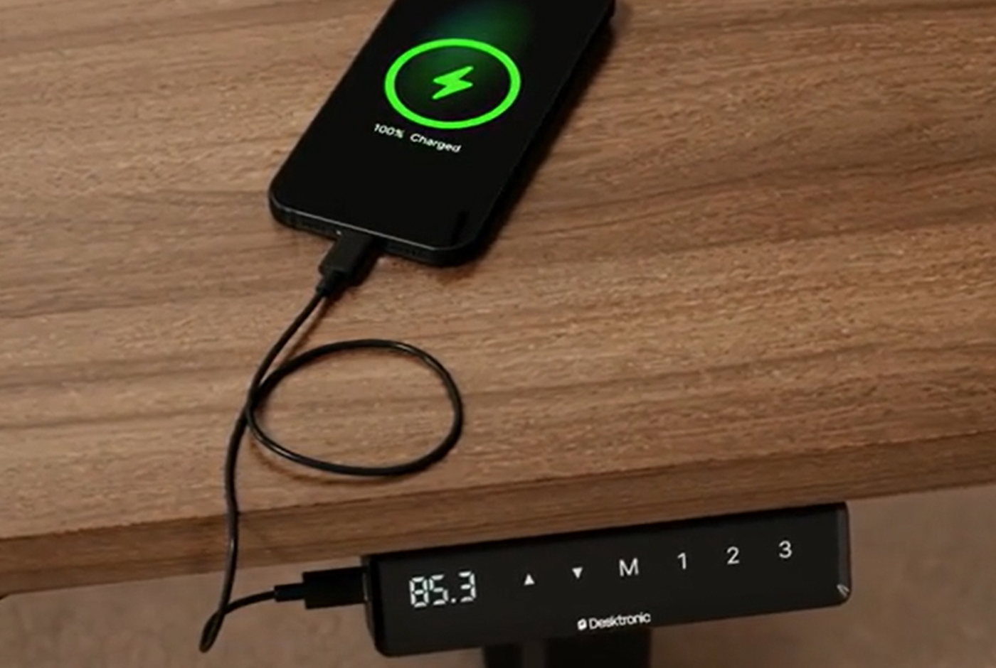 Desktronic standing desk charging ports