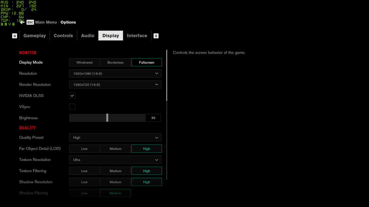 Control graphics settings