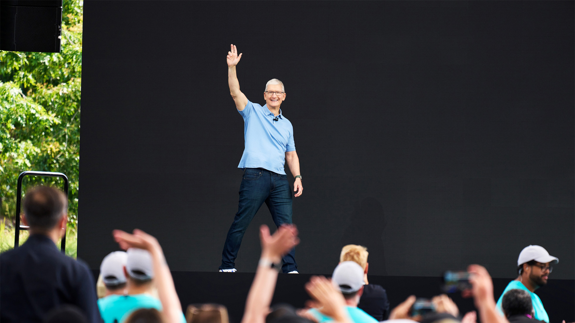 Tim Cook on stage during WWDC 2023