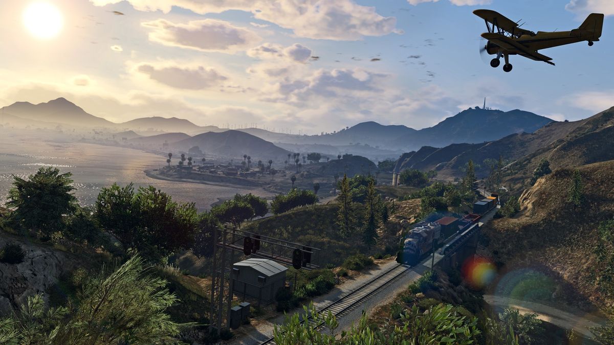 GTA 5 Social Club: A plane flies over Los Santos