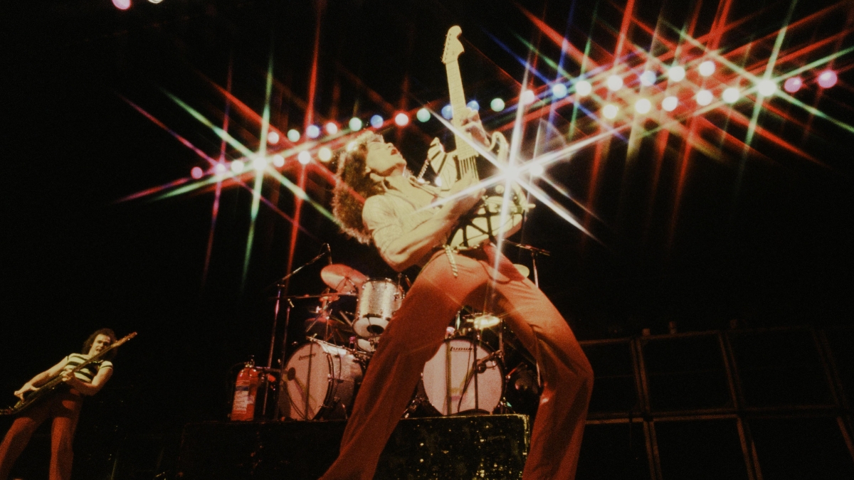 Eddie Van Halen Van Halen striking a pose at the Kouseinennkinn-kaikan, Tokyo, June 1978