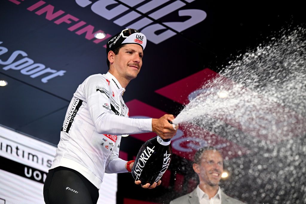 ROME ITALY MAY 28 Joo Almeida of Portugal and UAE Team Emirates White Best Young Rider Jersey celebrates at podium during the 106th Giro dItalia 2023 Stage 21 a 126km stage from Rome to Rome UCIWT on May 28 2023 in Rome Italy Photo by Tim de WaeleGetty Images
