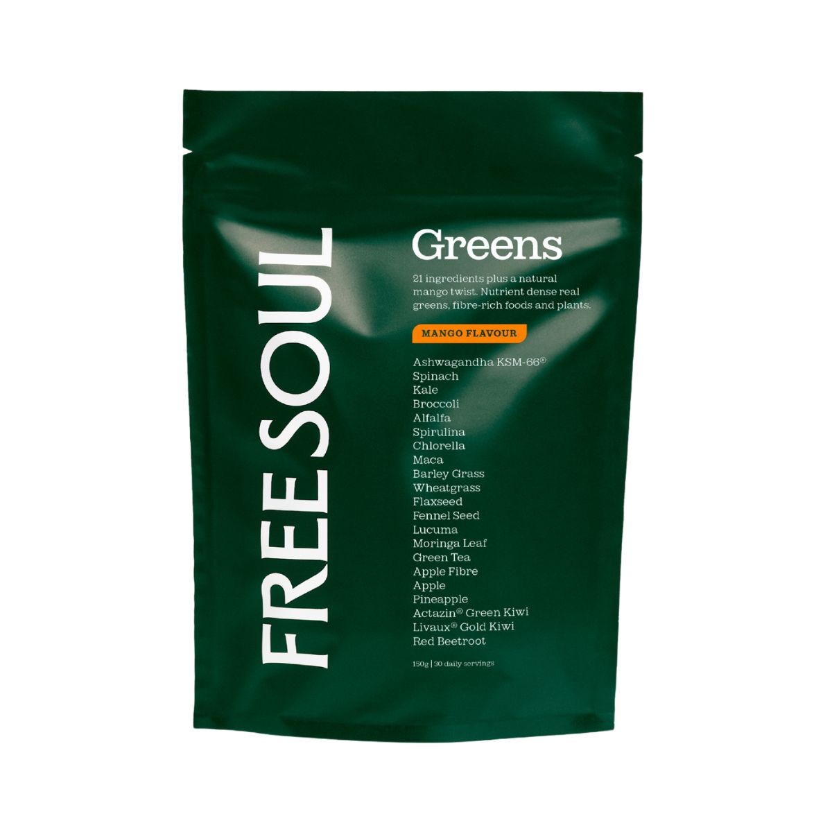 A product shot of free soul mango greens
