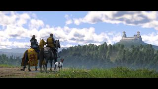 Looking at a castle in the distance while on horseback in Kingdom Come: Deliverance 2