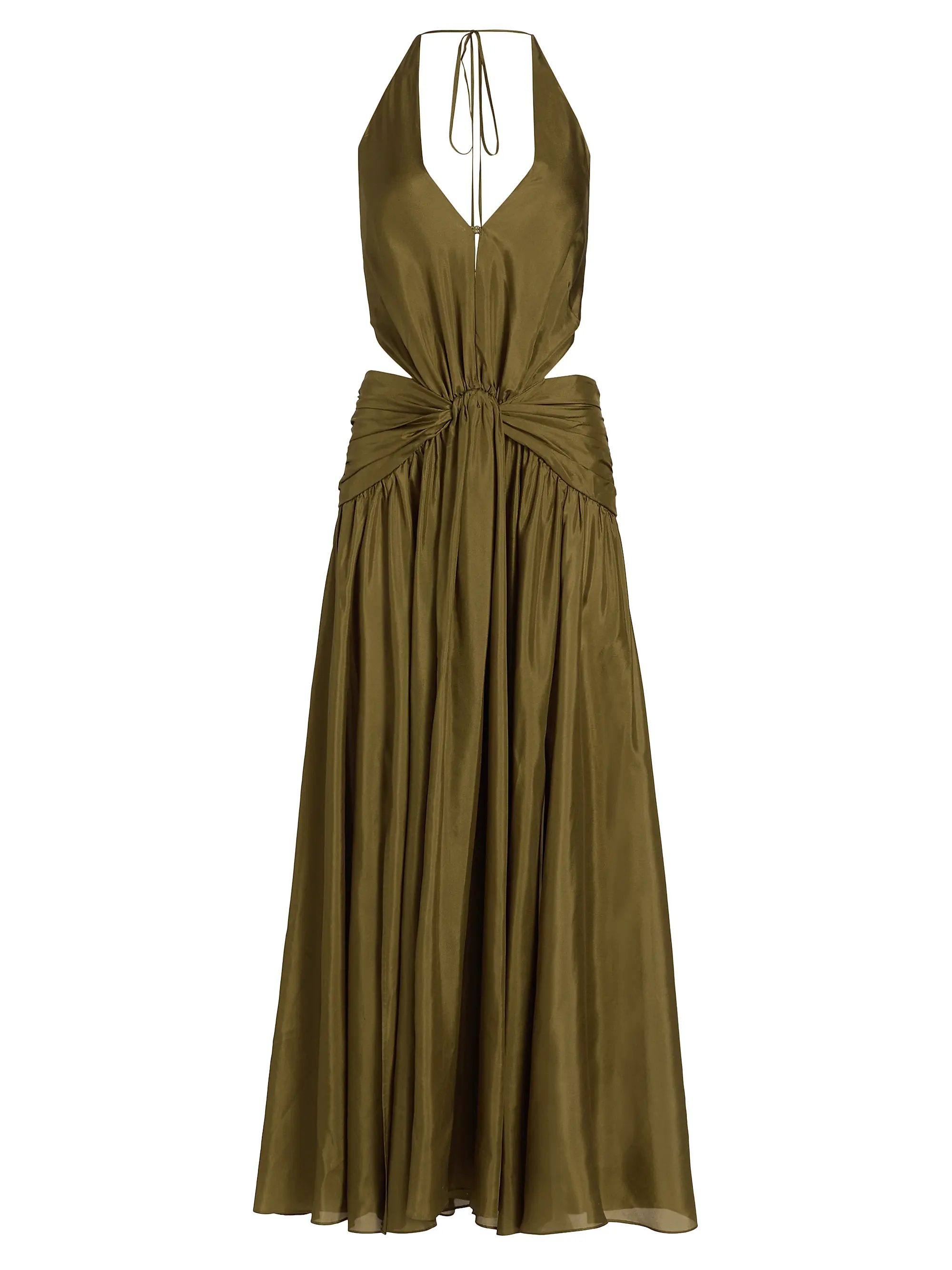 Indra Silk Plunge Halter Maxi Dress