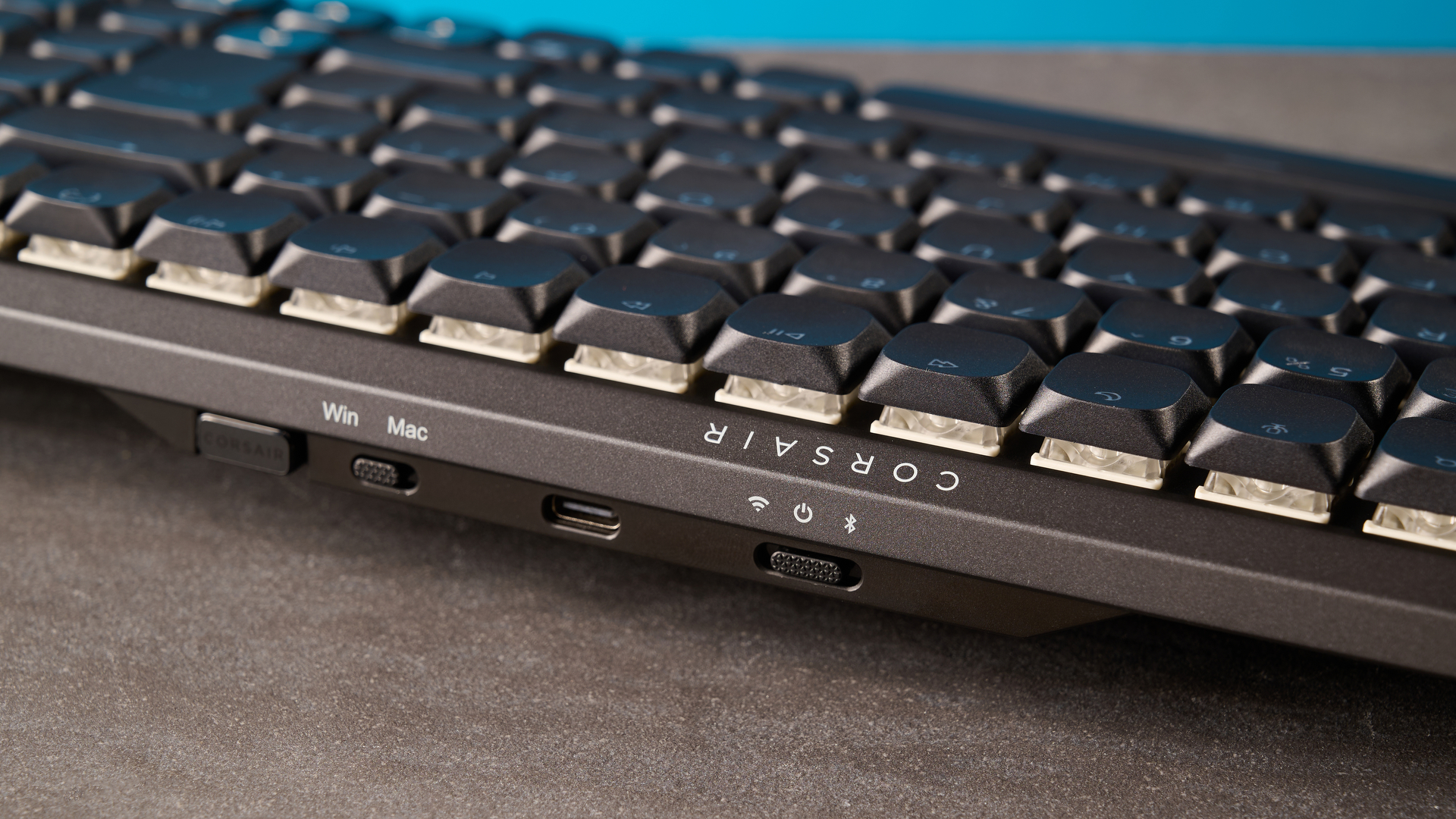 A black Corsair Vanguard Air 99 Wireless low-profile mechanical keyboard