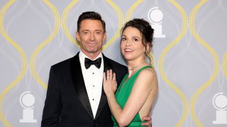 Hugh Jackman and Sutton Foster posing at the Tony Awards