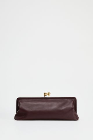 Metal Trim Leather Clutch