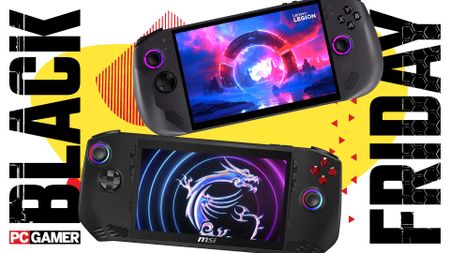 Two handhelds on a yellow background with the words 'Black Friday' down the side.