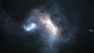 This artist's impression depicts that collision between the Milky Way and LKH which occurred over millions of years. 
