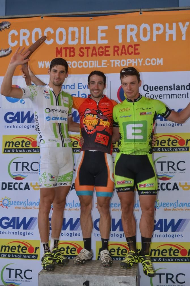 Elite podium stage 1 Croc Trophy men (l-r): Jan Fojtik, Mark Frendo, Wolfgang Krenn
