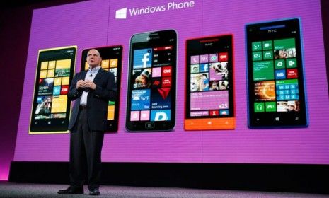 Microsoft CEO Steve Ballmer unveils the new Windows Phone 8 on Oct. 29.
