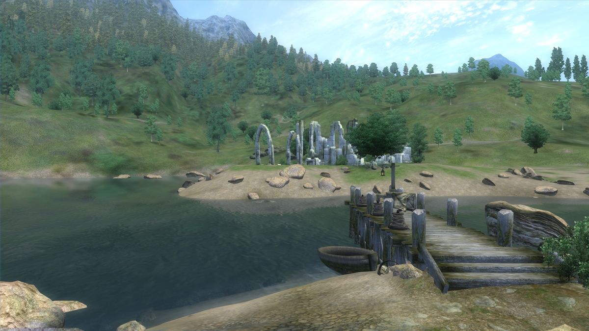 A ruin on the far side of a river, seen as you exit Oblivion&#039;s prologue