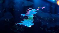 UK map concept art showing digitized UK landmass outline in blue.