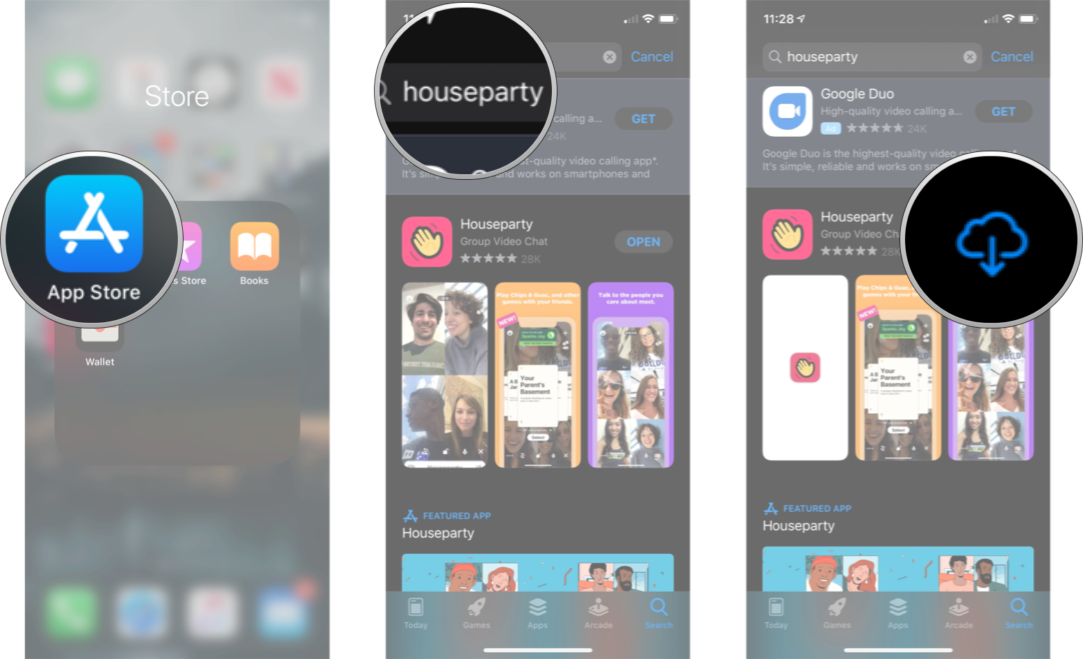 Launch the App Store, search for Houseparty, and then tap Get.