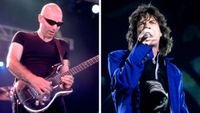 Left–Guitarist Joe Satriani performs on stage at the World Music Theater in Tinley Park, Illinois, September 3, 1998; Mick Jagger performs at Oakland Coliseum on October 28, 1994 in Oakland California