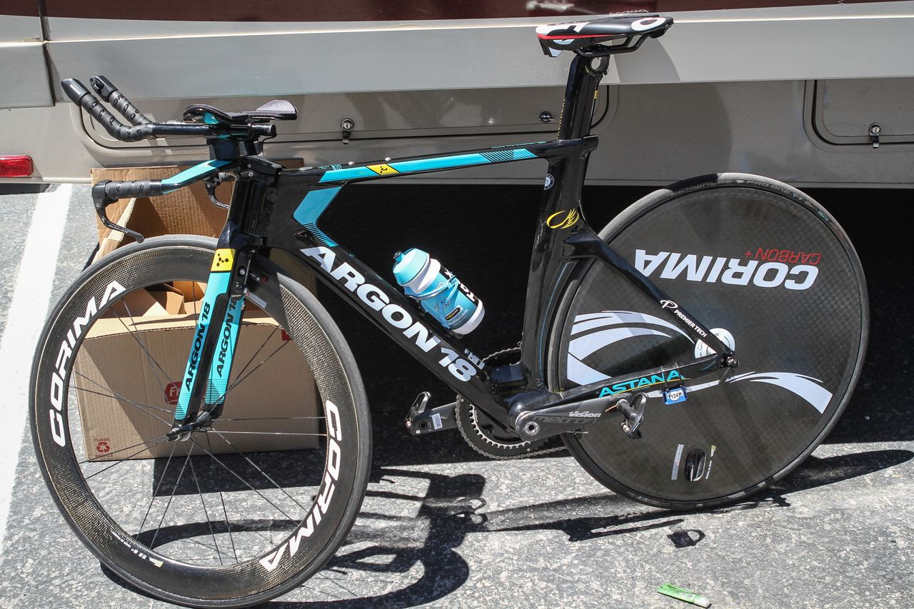 Astana's Argon18 is complemented with Corima wheels, Vision components and a Prologo saddle