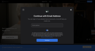 The Apple TV Plus sign up menu prompting a user to fill out their email