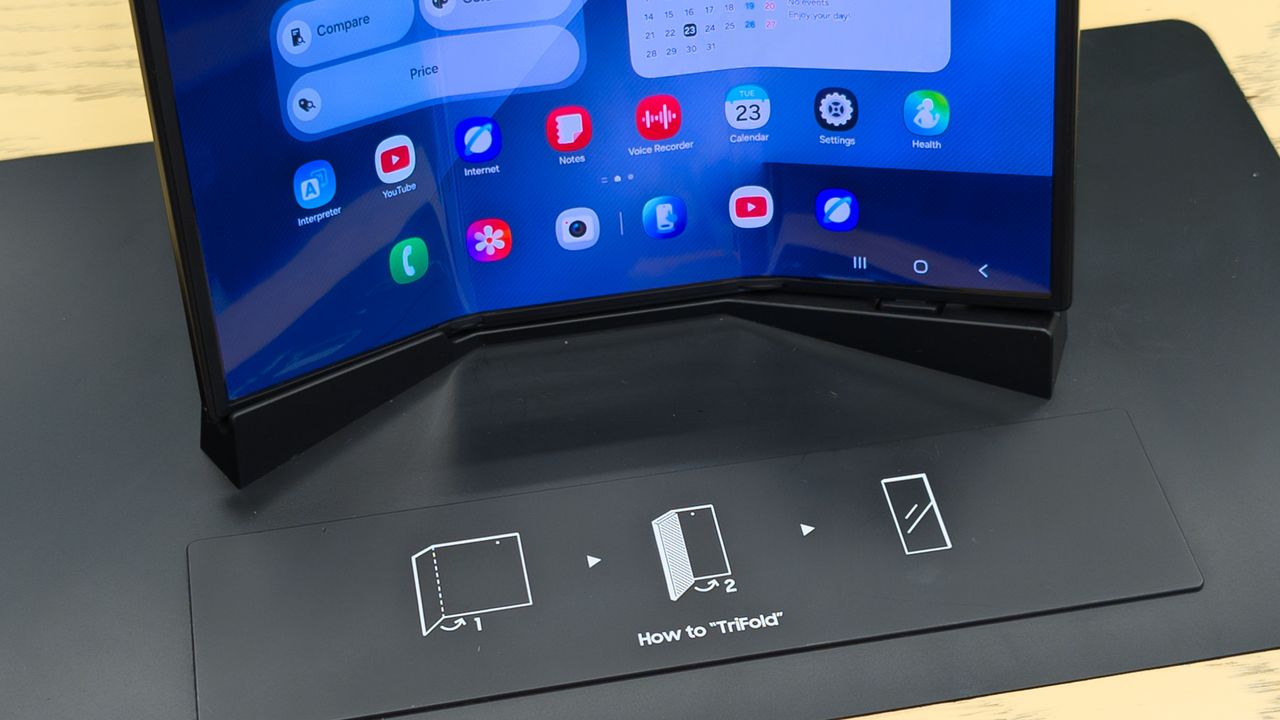 Samsung Galaxy Z TriFold on display at a Samsung store in Dubai Hills Mall, Dubai, UAE.