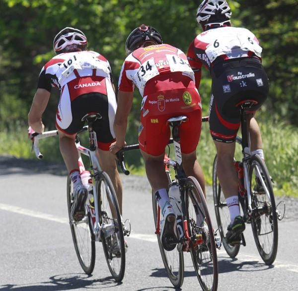 The main (l-r): Team Canada's Will Routley, stage winner Rafael Serrano Fernandez (Heraklio-Murcia), and Fly V Autralia's Jay Thomson.