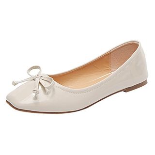 Jamron Women Lovely Bow Tie Ballerinas Comfy Square Toe Ballet Flats Slippers Pumps Dolly Shoes Beige Sn02911 Uk7
