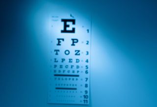 An eye chart on a wall.