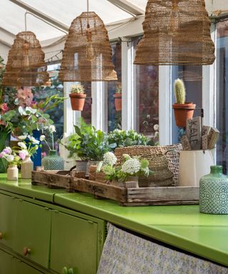 Colorful conservatory in Grade II listed farmhouse in Sussex