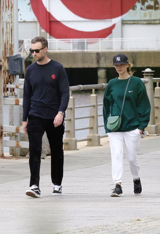 Jennifer Lawrence is seen out for a walk by the Hudson river with her husband Cooke Maroney on May 24, 2021 in New York City, New York