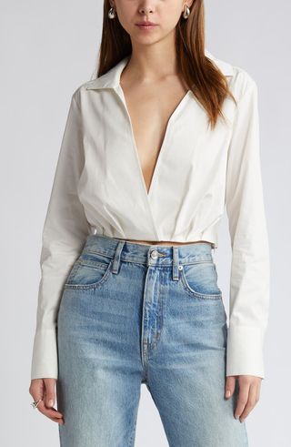 Pleated Poplin Crop Shirt