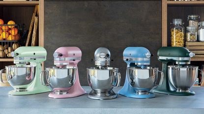 KitchenAid Artisan stand mixers in a row