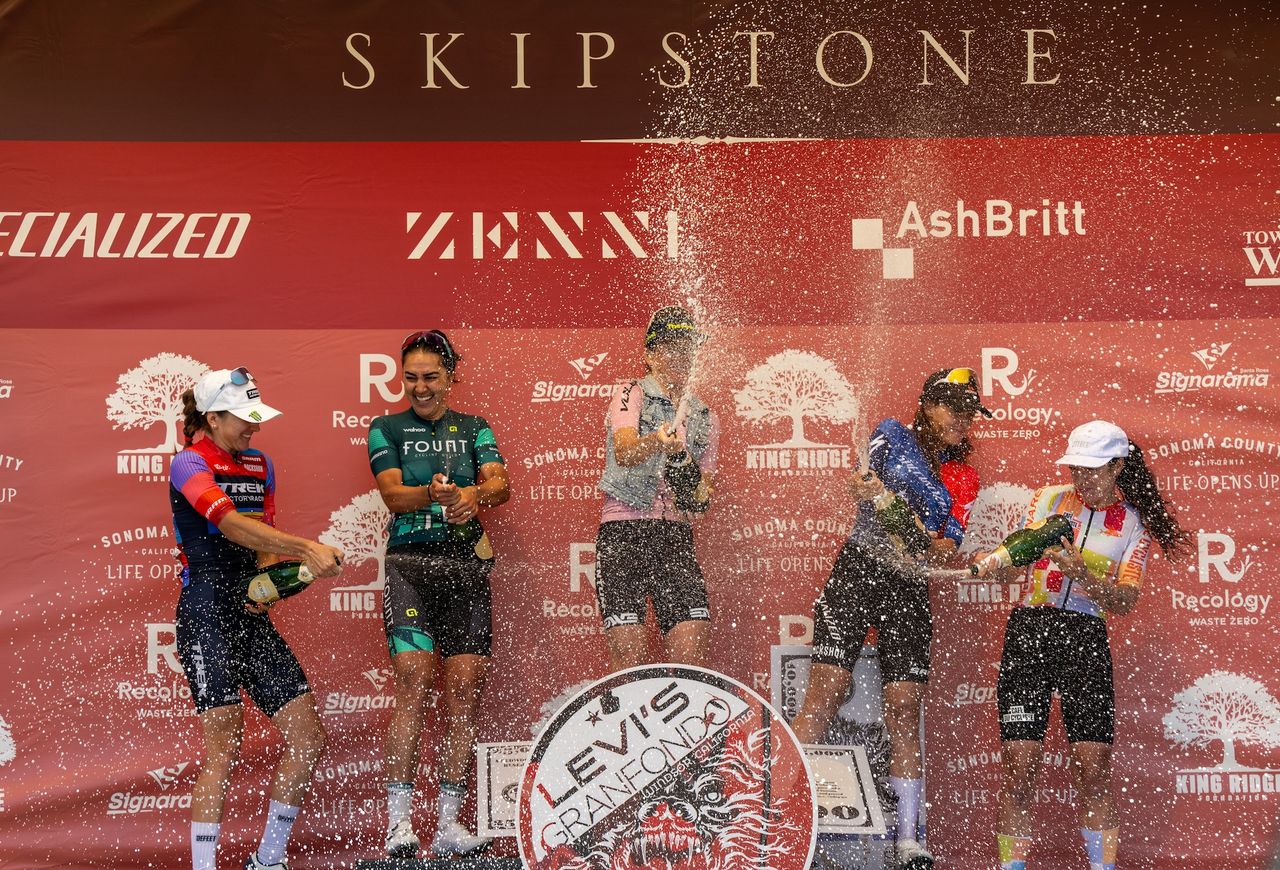 Women's podium at 2025 The Growler at Levi's Gran Fondo