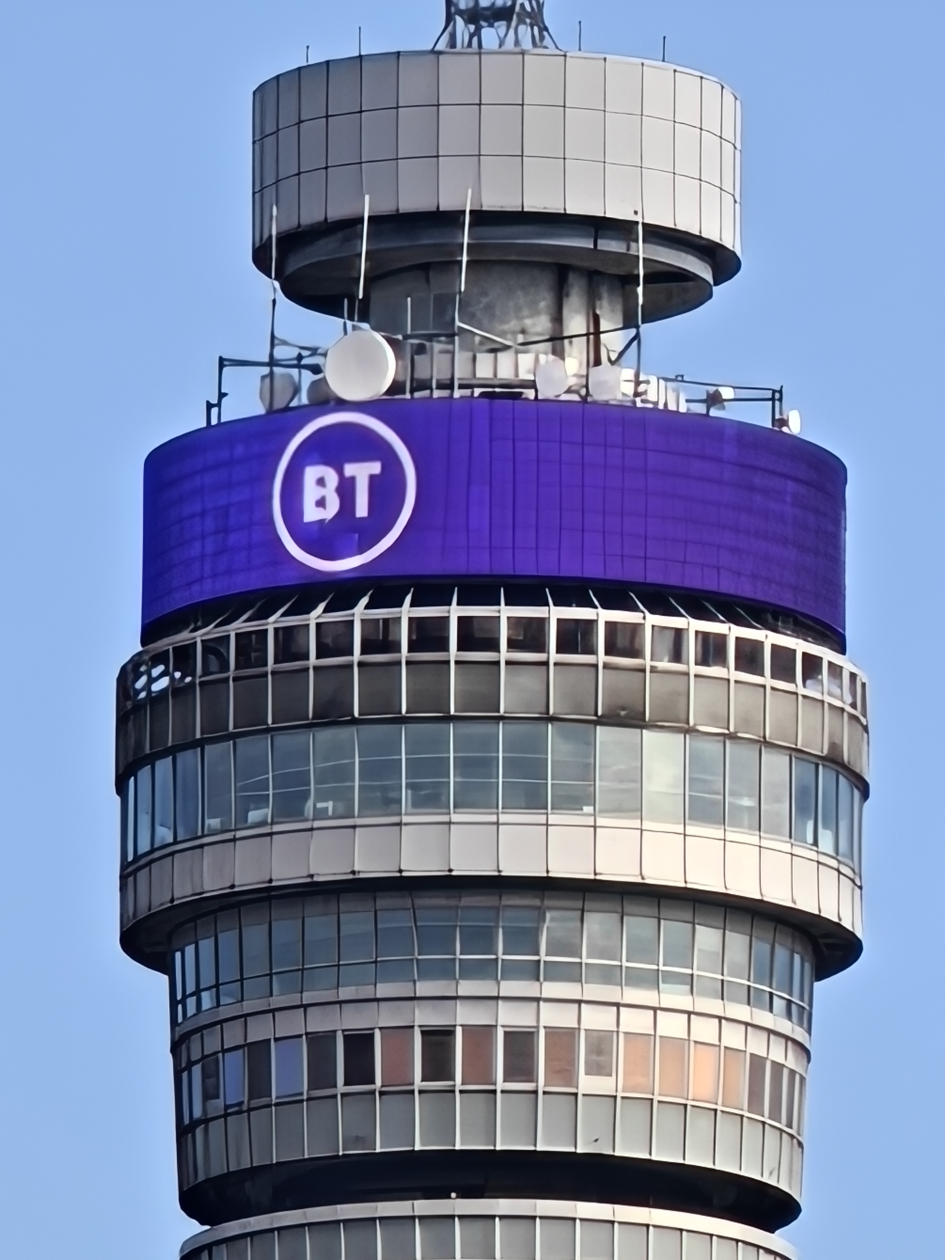 Close up of the top of the BT tower in London