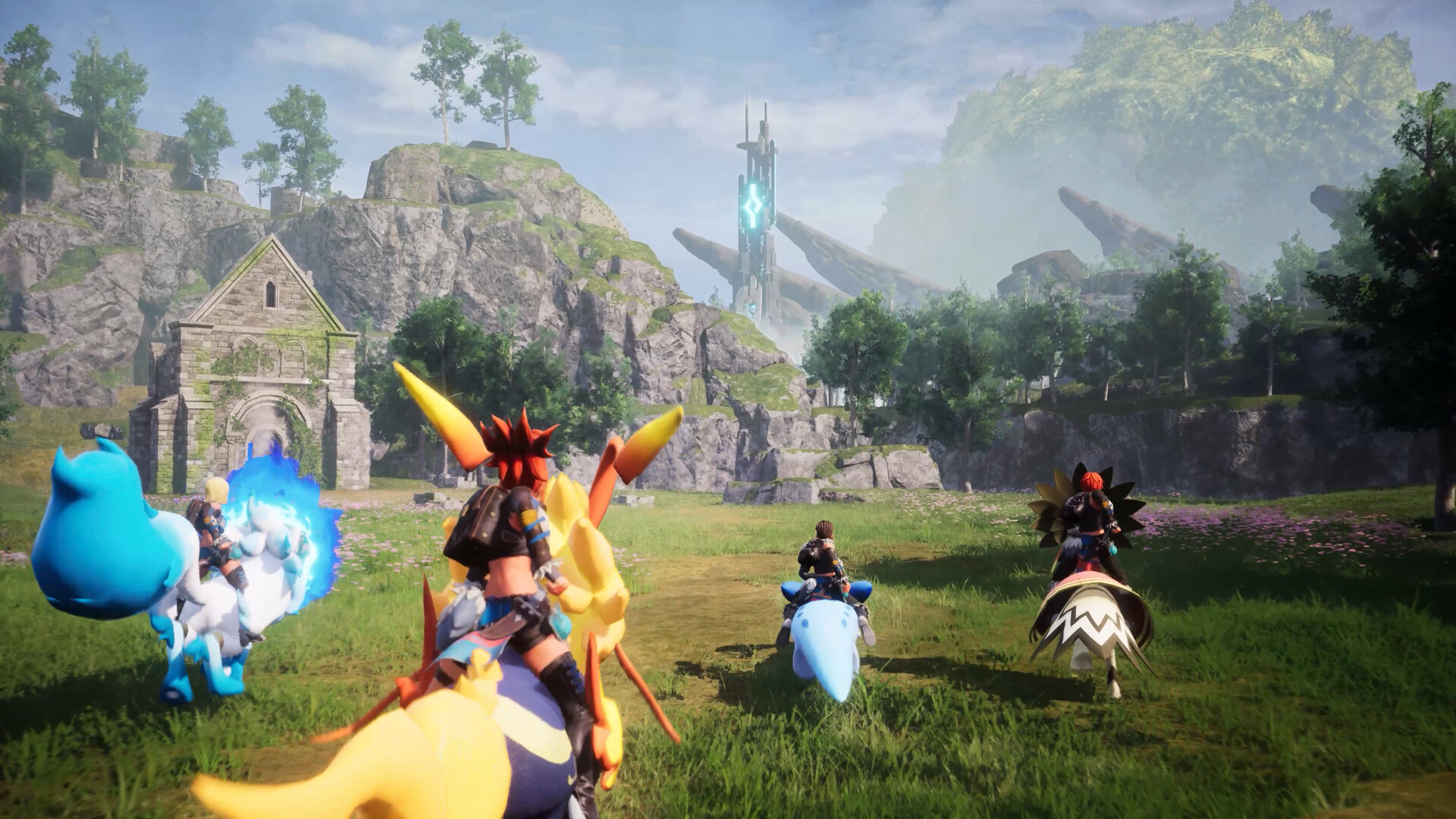 Players exploring on ground mounts in Palworld