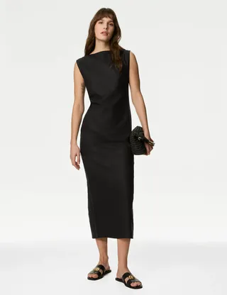 M&S Collection, Linen Rich Ruched Midaxi Bodycon Dress