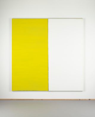 Yellow and white portrait on white wall