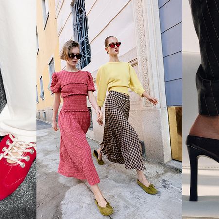 Models are pictured wearing zara shoes.