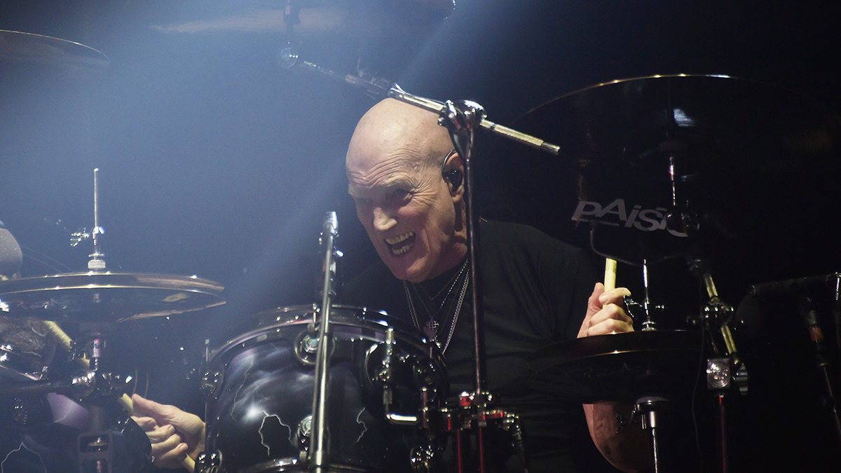 NEW YORK, NY - SEPTEMBER 14:  Drummer Chris Slade of AC/DC performs during the AC/DC Rock Or Bust Tour at Madison Square Garden on September 14, 2016 in New York City.  (Photo by Mike Coppola/Getty Images)
