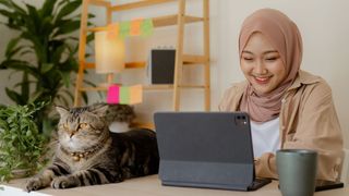 Cat next to homeworker