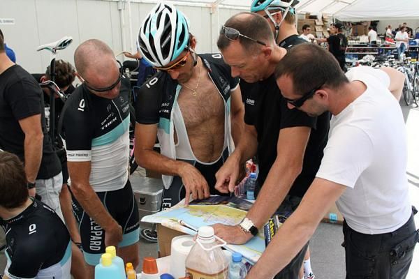 Stuart O'Grady, Fabian Cancellara and Kim Andersen discuss where Leopard Trek will ride.