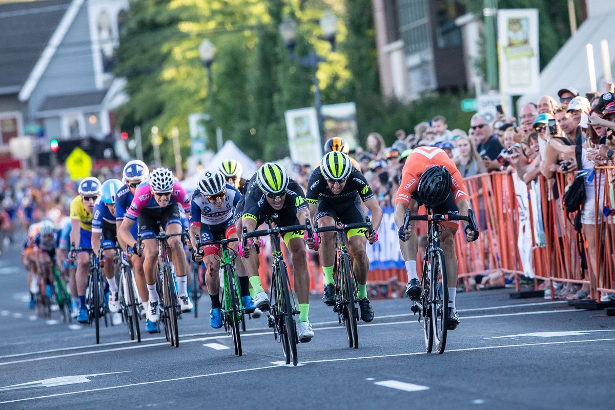 Shane Kline (Rally) narrowly gets the win on stage 4 of the Cascade Cycling Classic.