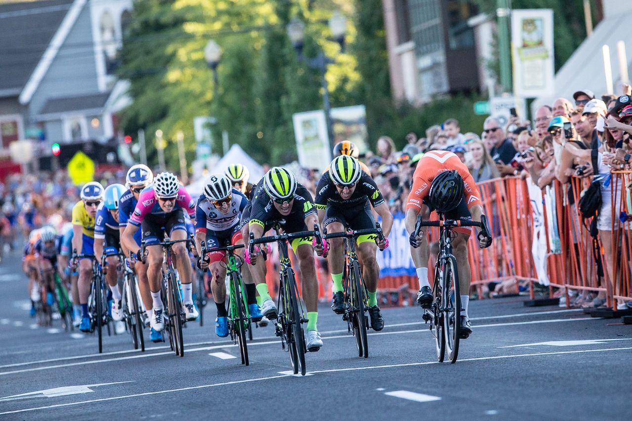 Shane Kline (Rally) narrowly gets the win on stage 4 of the Cascade Cycling Classic.