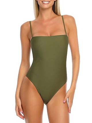 Relleciga Women's Army Green Bathing Suit adjustable Thin Shoulder Straps Bandeau one Piece Size Small