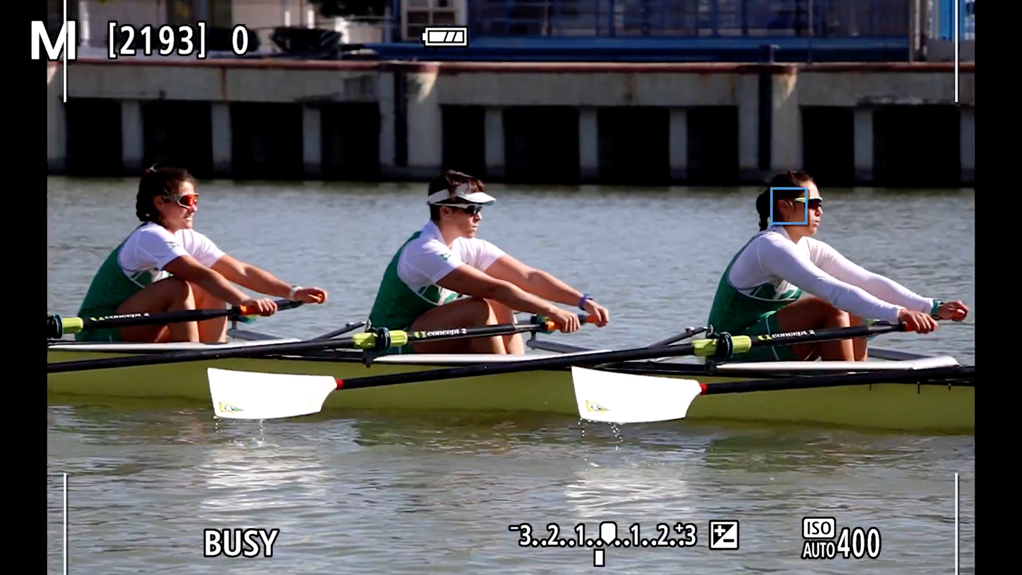 Some rowers when viewed through the viewfinder of a Canon EOS R10 camera